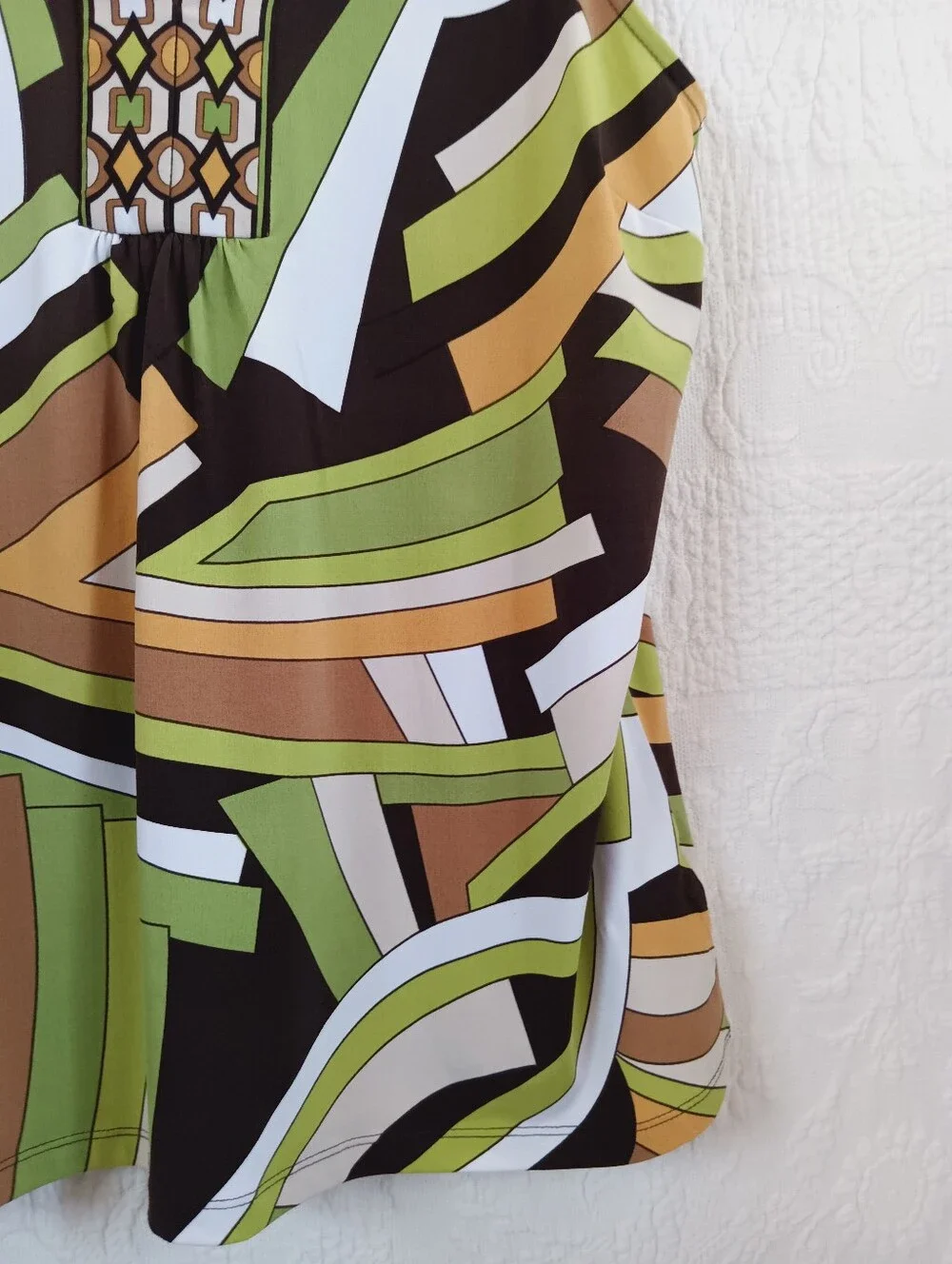 Michael Kors Sleeveless Geo Tunic Top Green Brown Fun Colorful Boho Maximalism